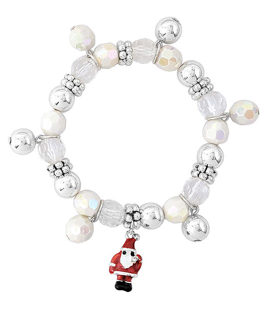 CHRISTMAS THEME EPOXY CHARM AND MULTI BEAD STRETCH BRACELET - SANTA