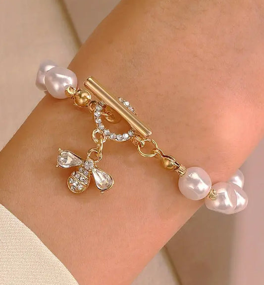 MULTI PEARL AND BEE TOGGLE BRACELET