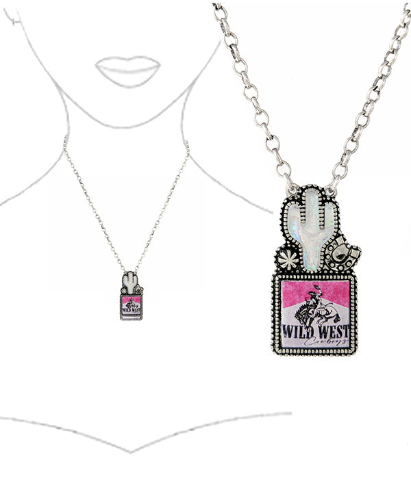 WESTERN THEME CACTUS PENDANT NECKLACE - WILD WEST