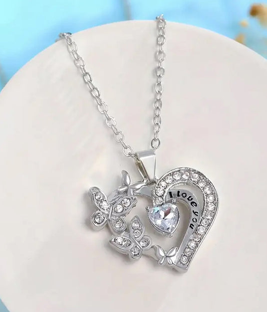 BUTTERFLY AND HEART PENDANT NECKLACE