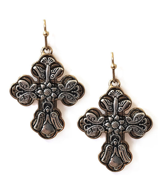 TEXTURED METAL CROSS EARRING