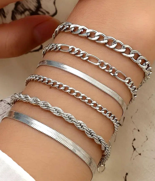 VALUE PACK -6 PIECE MIXED METAL CHAIN BRACELET SET