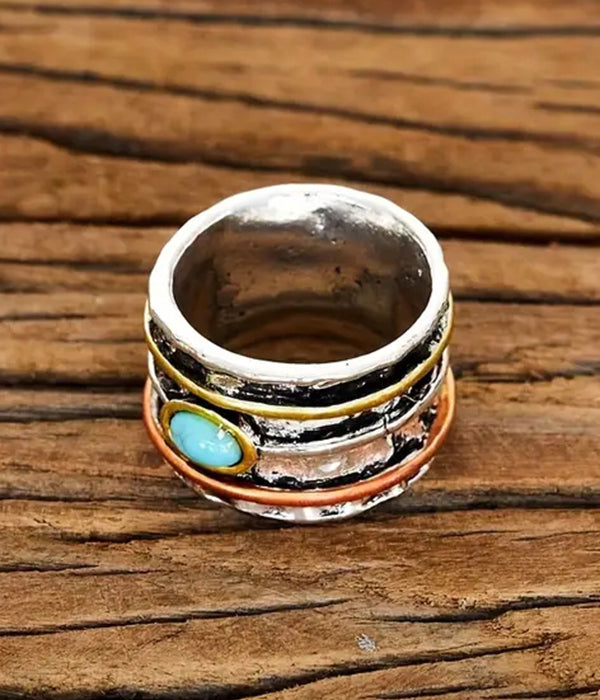 TURQUOISE CENTER WIDE STATEMENT RING