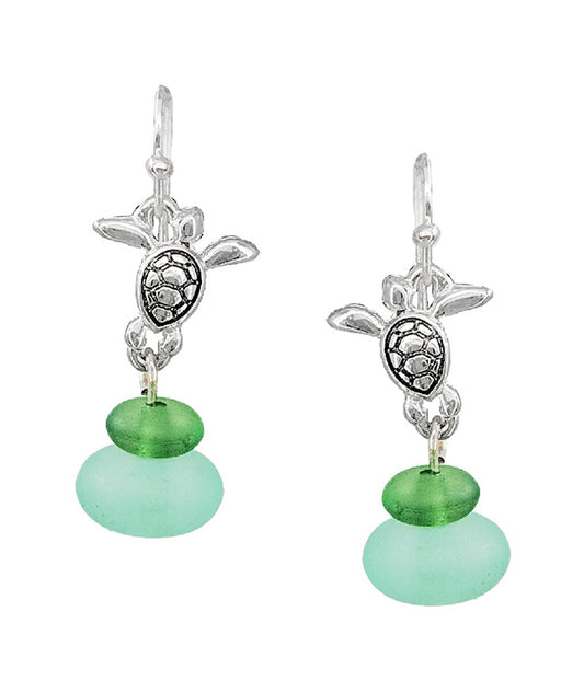 SEALIFE THEME SEAGLASS EARRING - TURTLE