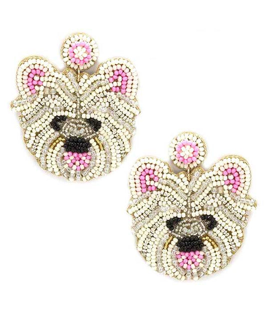 HANDMADE MULTI SEEDBEAD PET LOVERS THEME EARRING - MALTESE