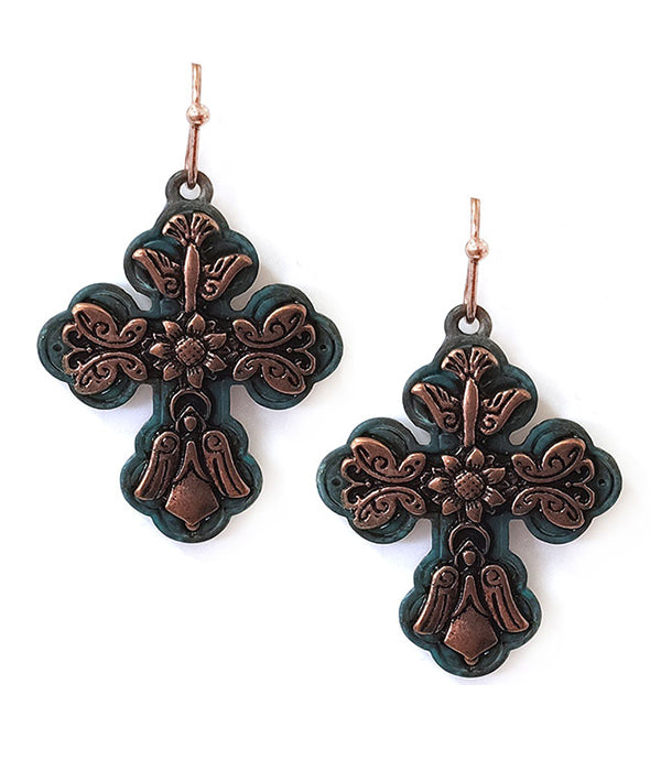 TEXTURED METAL CROSS EARRING