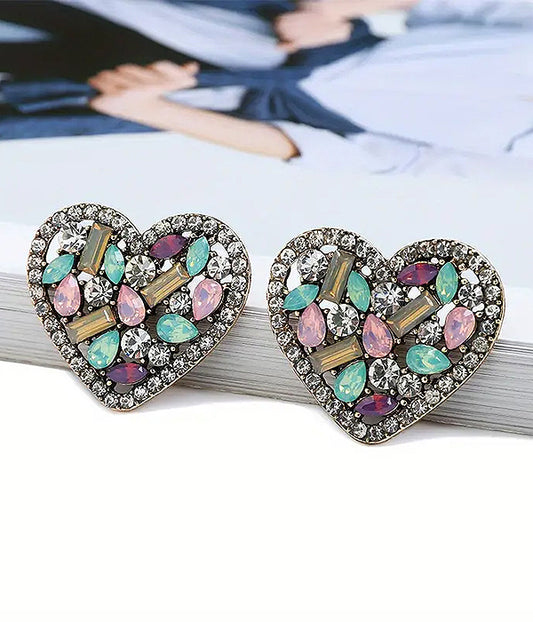 MULTI STONE MIX HEART EARRING