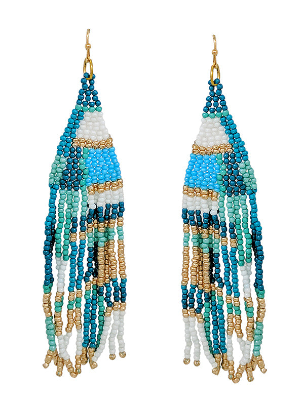 HANDMADE MULTI SEEDBEAD TASSEL DROP EARRING