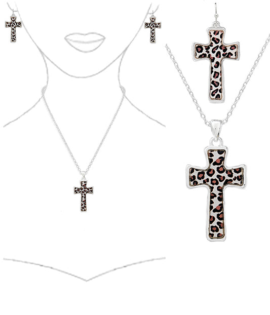 ANIMAL PRINT PATTERN CROSS NECKLACE SET