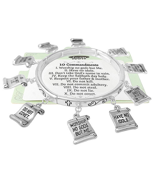 RELIGIOUS INSPIRATION MULTI CHARM STRETCH BRACELET - 10 COMMANDMENTS