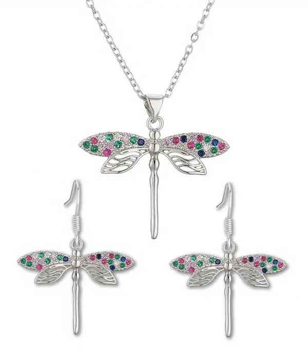 DRAGONFLY PENDANT NECKLACE AND EARRING SET