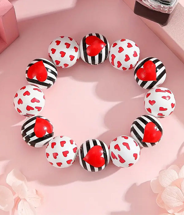 VALENTINE THEME WOOD STRETCH BRACELET