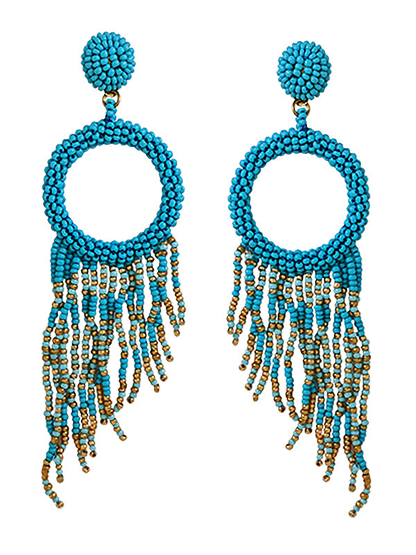 HANDMADE MULTI SEEDBEAD RING AND TASSEL DROP EARRING