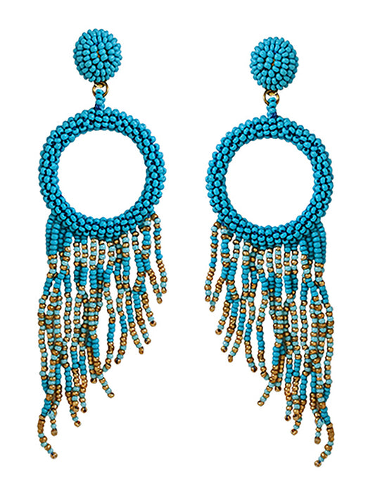 HANDMADE MULTI SEEDBEAD RING AND TASSEL DROP EARRING