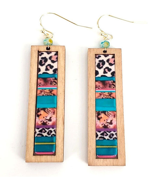 WOOD BAR DROP EARRING - ANIMAL PRINT