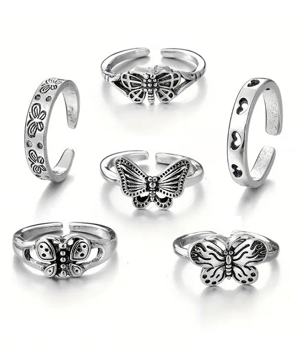 6 PIECE BUTTERFLY RING SET