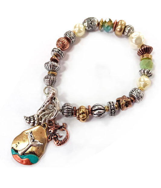 PATINA AND BURNISH  TRI TONE RETRO VINTAGE STRTCH BRACELET -MERMAID