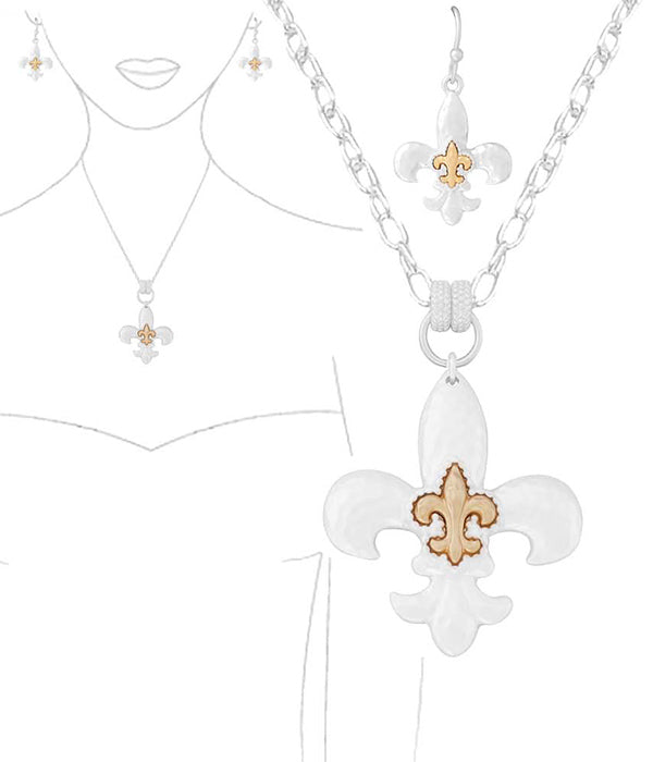 FLEUR DE LIS PENDANT NECKLACE AND EARRING SET
