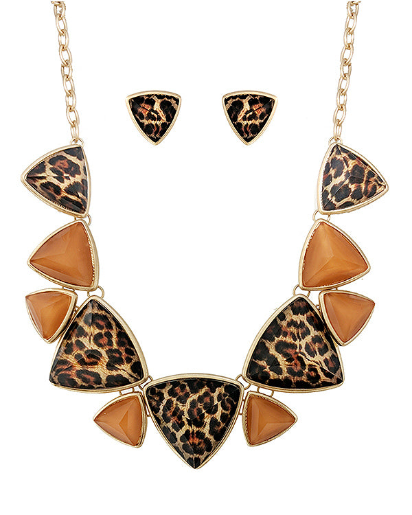 ANIMAL PRINT FACET STONE LINK NECKLACE SET