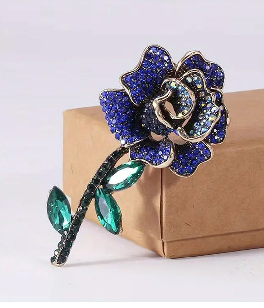 RHINESTONE FLOWER BROOCH - ROSE