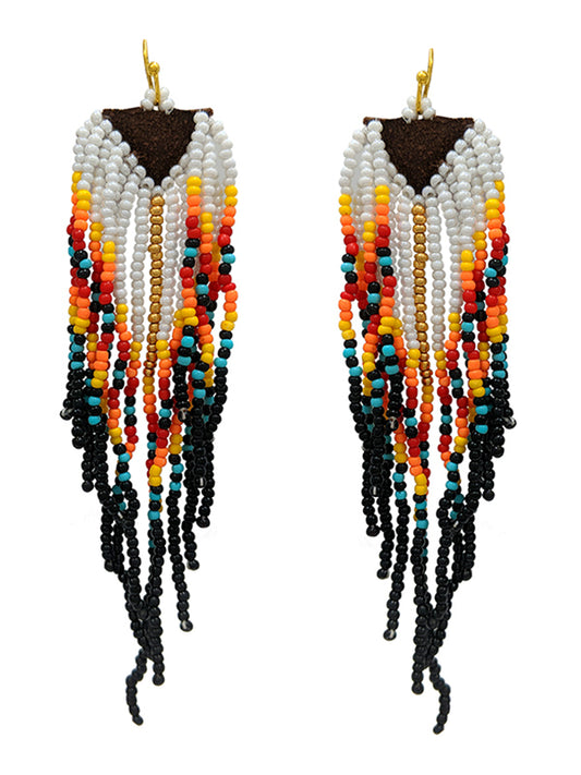 HANDMADE MULTI SEEDBEAD TASSEL DROP EARRING