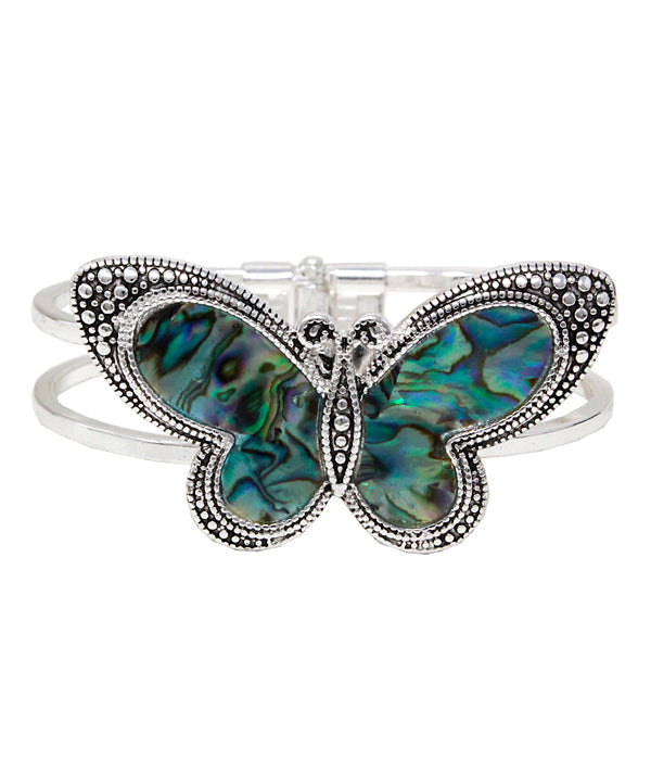 ABALONE HINGE BANGLE BRACELET - BUTTERFLY