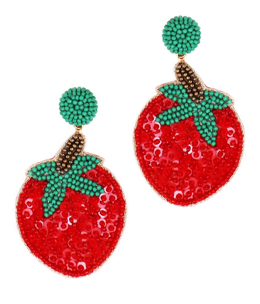 HANDMADE SEEDBEAD AND SEQUIN EARRING - STRAWBERRY