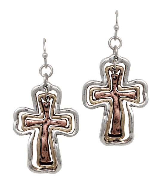 VINTAGE METAL TRIPLE CROSS EARRING