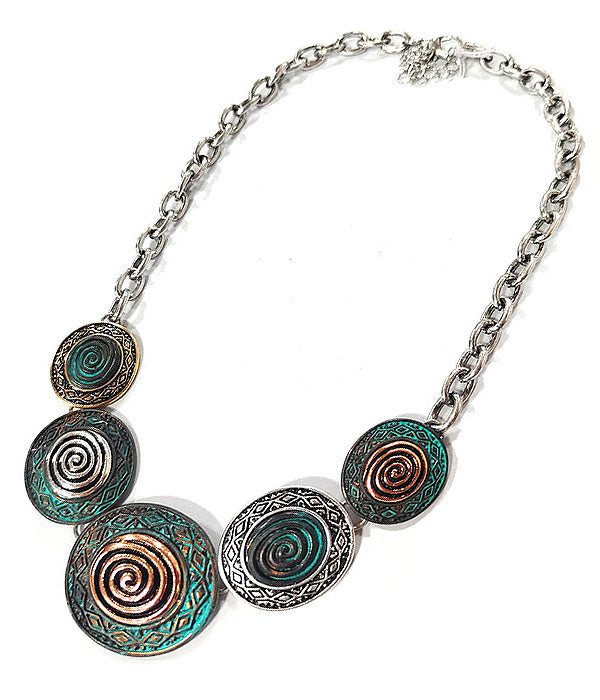 MULTI SWIRL DISC LINK BIB NECKLACE SET