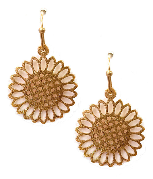 SCRATCH METAL SUNFLOWER EARRING - BRASS METAL