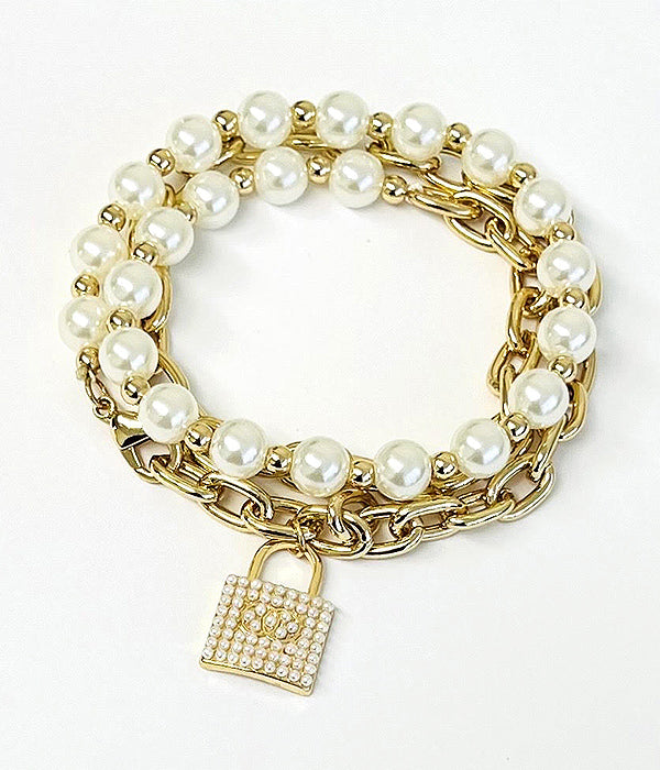 PEARL AND CHAIN WRAP AROUND BRACELET - LOCK