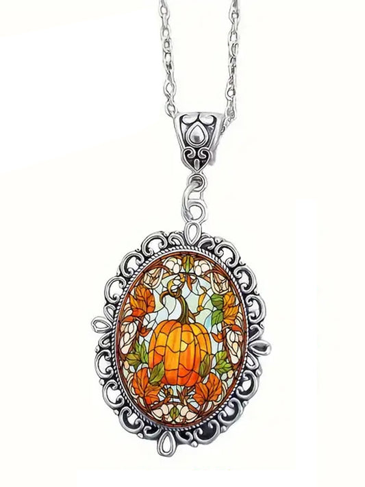 THANKSGIVING PUMPKIN DOME PENDANT NECKLACE