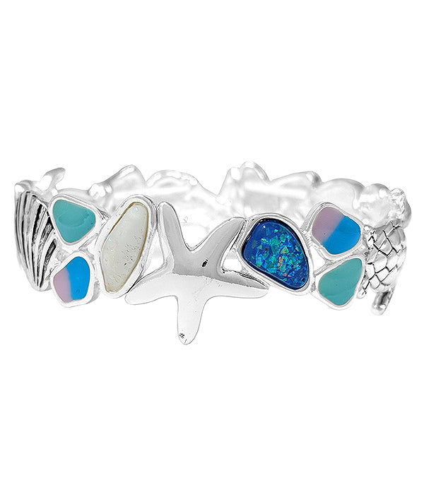 SEALIFE THEME MULTI OPAL STRETCH BRACELET - STARFISH TURTLE