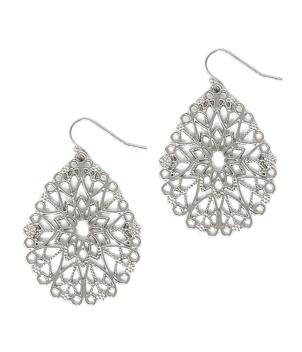 METAL FILIGREE TEARDROP EARRING