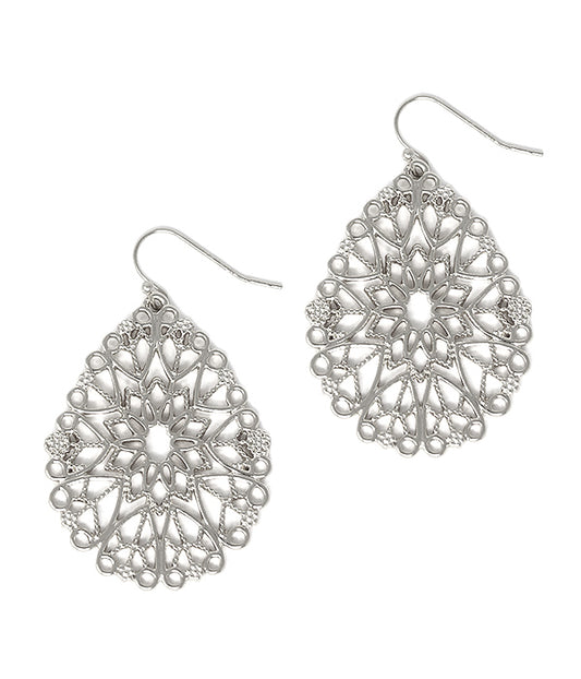 METAL FILIGREE TEARDROP EARRING