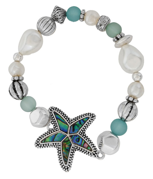 SEALIFE THEME ABALONE MULTI MIX BEAD STRETCH BRACELET - STARFISH