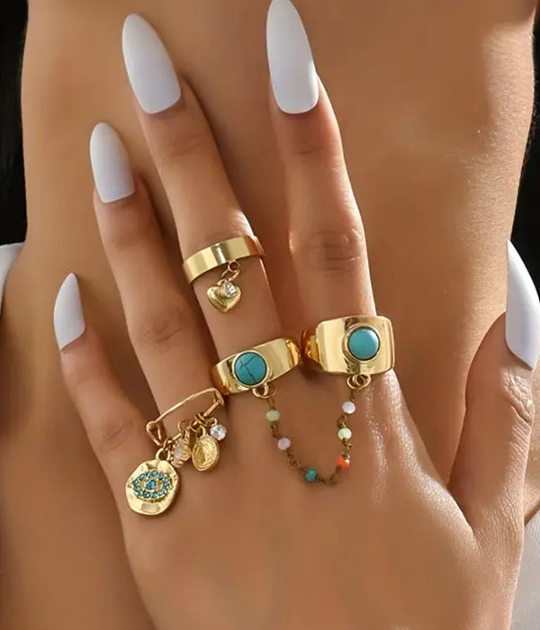 4 PIECE BOHO STYLE STACKABLE RING SET