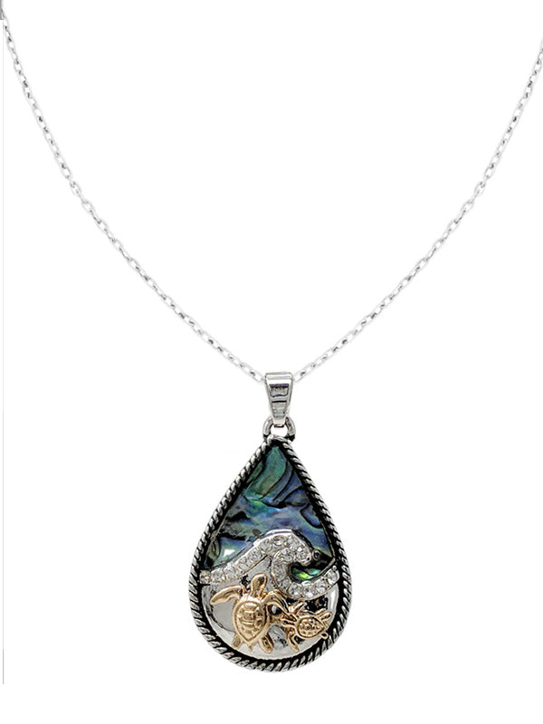 SEALIFE THEME ABALONE TEARDROP NECKLACE - TURTLE