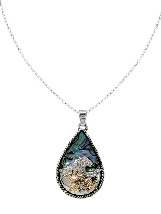 SEALIFE THEME ABALONE TEARDROP NECKLACE - TURTLE