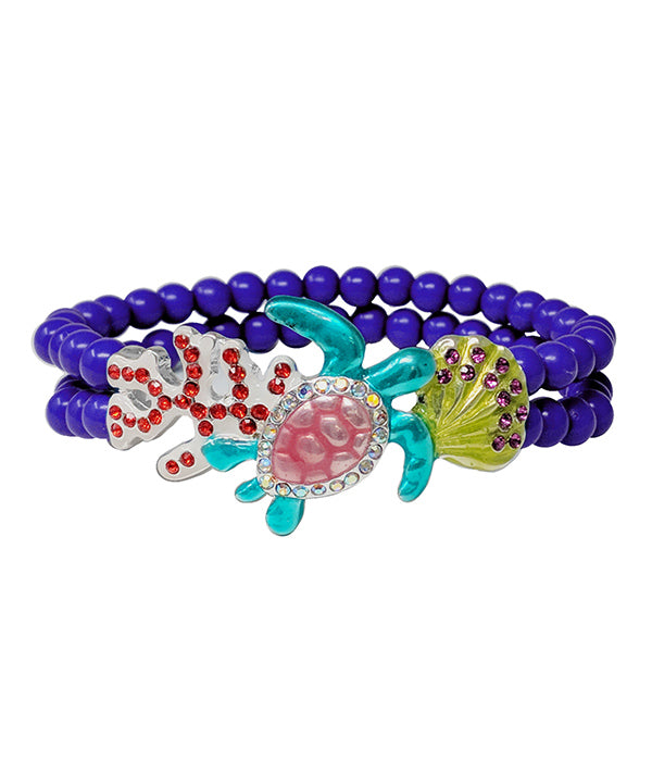 SEALIFE THEME DOUBLE STRETCH BRACELET - TURTLE