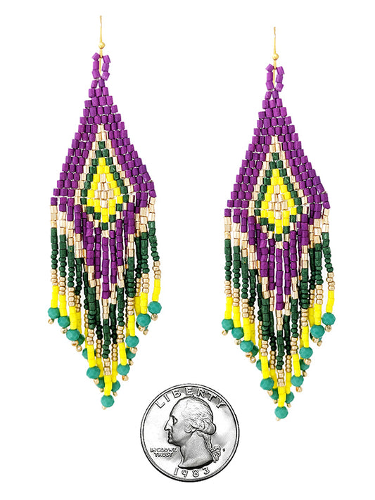 HANDMADE MULTI SEEDBEAD TASSEL DROP EARRING