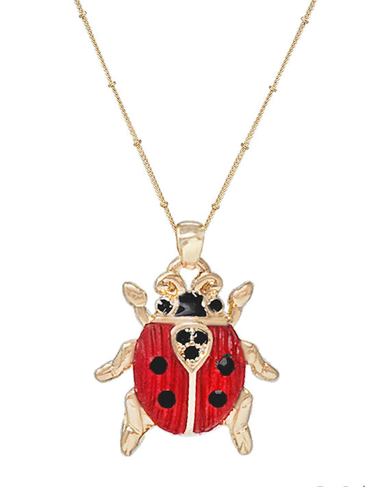 GARDEN THEME BUG PENDANT NECKLACE - LADYBUG