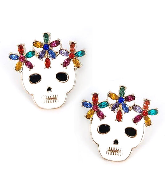 CRYSTAL AND EPOXY SUGAR SKULL EARRING