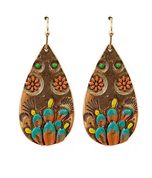 WESTERN STYLE COLORED METAL TEARDROP EARRING