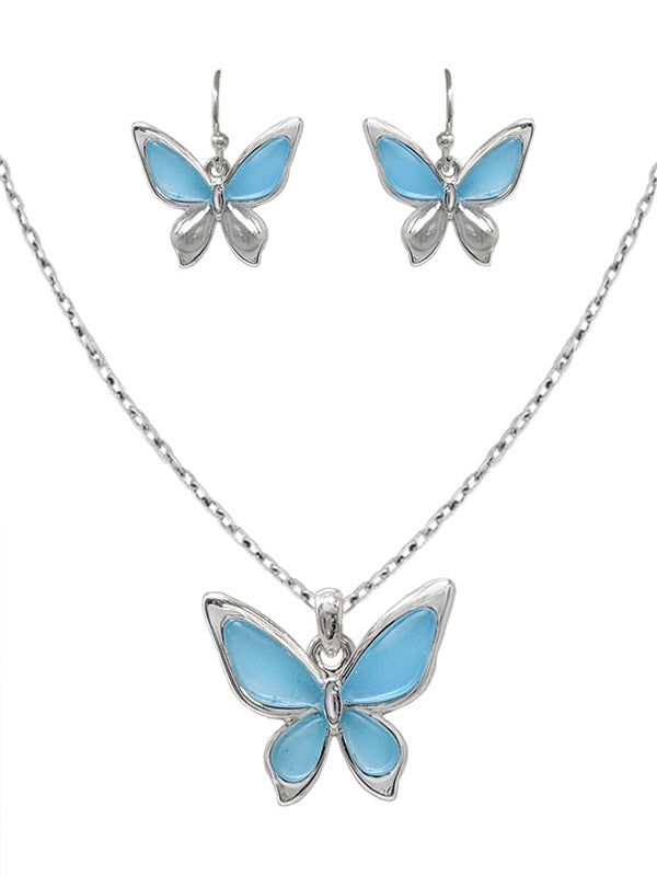 GARDEN THEME BUTTERFLY NECKLACE AND EARRING SET