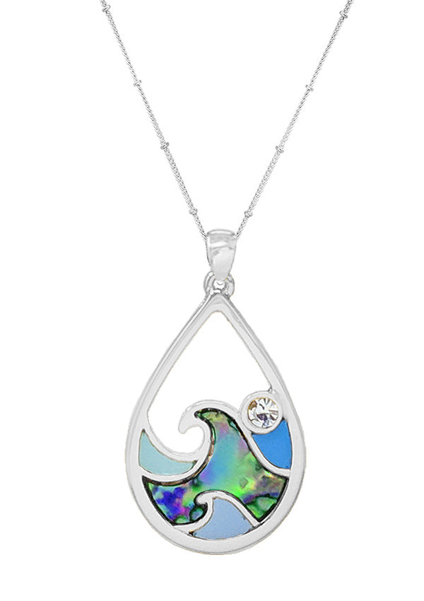 SEALIFE THEME EPOXY AND ABALONE TEARDROP NECKLACE - WAVE
