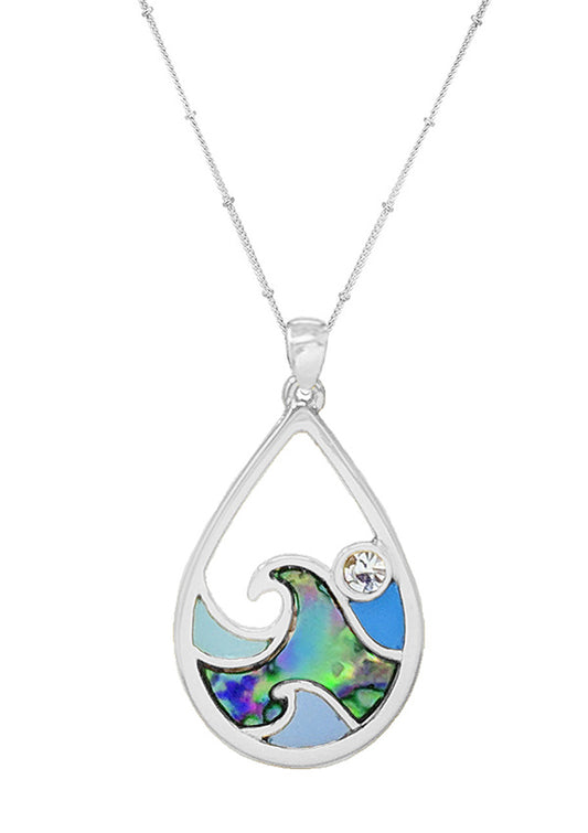 SEALIFE THEME EPOXY AND ABALONE TEARDROP NECKLACE - WAVE