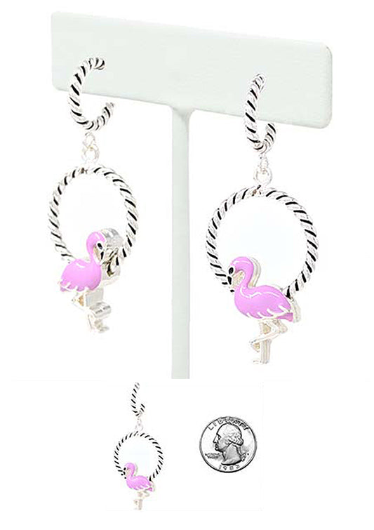 TROPICAL BIRD THEME ROPE HOOP EARRING - FLAMINGO