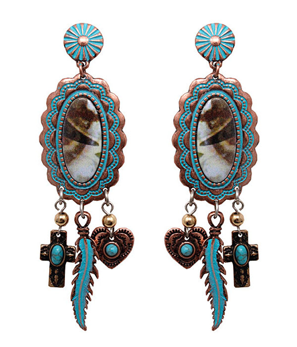 BOHEMIAN THEME MULTI CHARM DROP EARRING