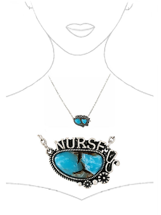 WESTERN THEME TURQUOISE PENDANT NECKLACE - NURSE